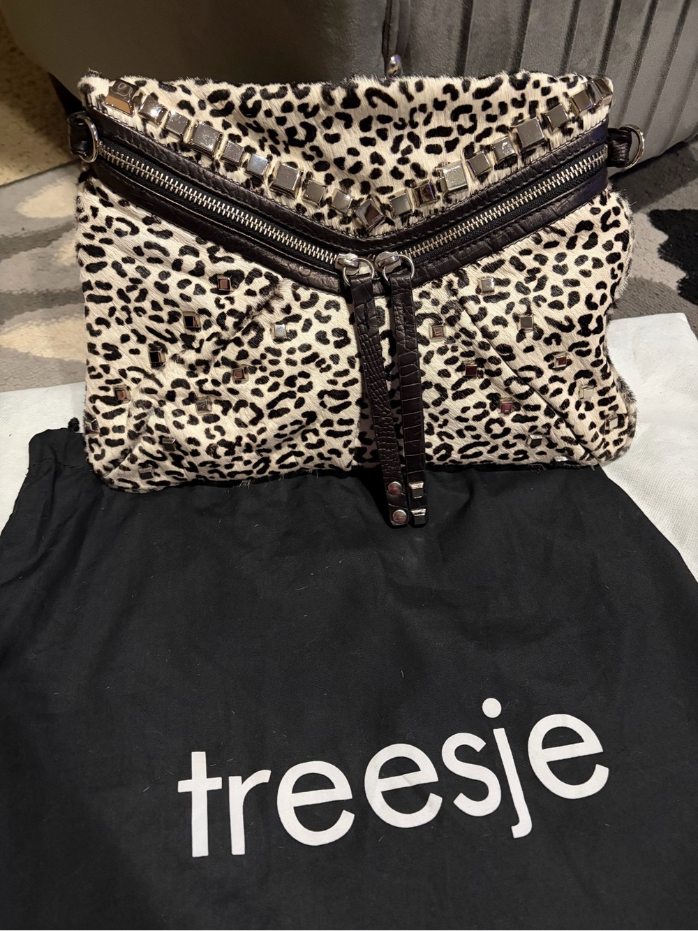 Treesje Asher Convertible Clutch / Satchel in Leopard Haircalf